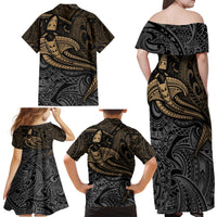 Polynesian Family Matching Off Shoulder Maxi Dress and Hawaiian Shirt Hammerhead Shark Tribal Pattern - Wonder Print Shop