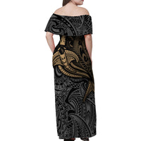 Polynesian Family Matching Off Shoulder Maxi Dress and Hawaiian Shirt Hammerhead Shark Tribal Pattern - Wonder Print Shop