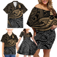 Polynesian Family Matching Off Shoulder Short Dress and Hawaiian Shirt Hammerhead Shark Tribal Pattern - Wonder Print Shop