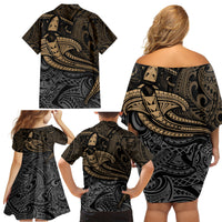 Polynesian Family Matching Off Shoulder Short Dress and Hawaiian Shirt Hammerhead Shark Tribal Pattern - Wonder Print Shop