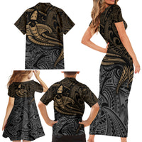 Polynesian Family Matching Short Sleeve Bodycon Dress and Hawaiian Shirt Hammerhead Shark Tribal Pattern - Wonder Print Shop