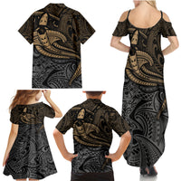 Polynesian Family Matching Summer Maxi Dress and Hawaiian Shirt Hammerhead Shark Tribal Pattern - Wonder Print Shop