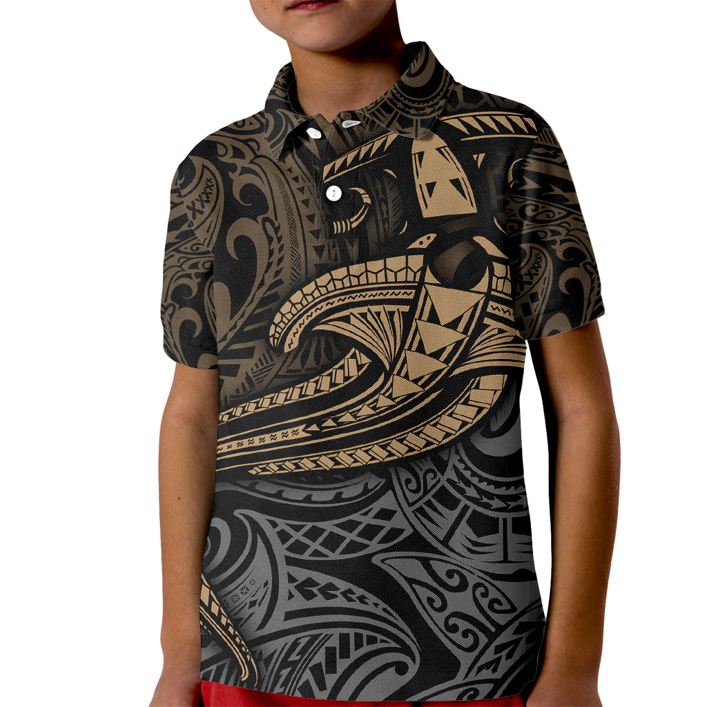 Polynesian Kid Polo Shirt Hammerhead Shark Tribal Pattern - Wonder Print Shop