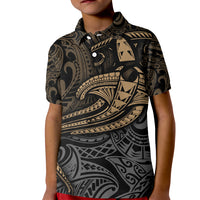 Polynesian Kid Polo Shirt Hammerhead Shark Tribal Pattern - Wonder Print Shop