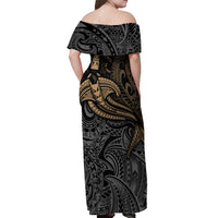 Polynesian Off Shoulder Maxi Dress Hammerhead Shark Tribal Pattern - Wonder Print Shop