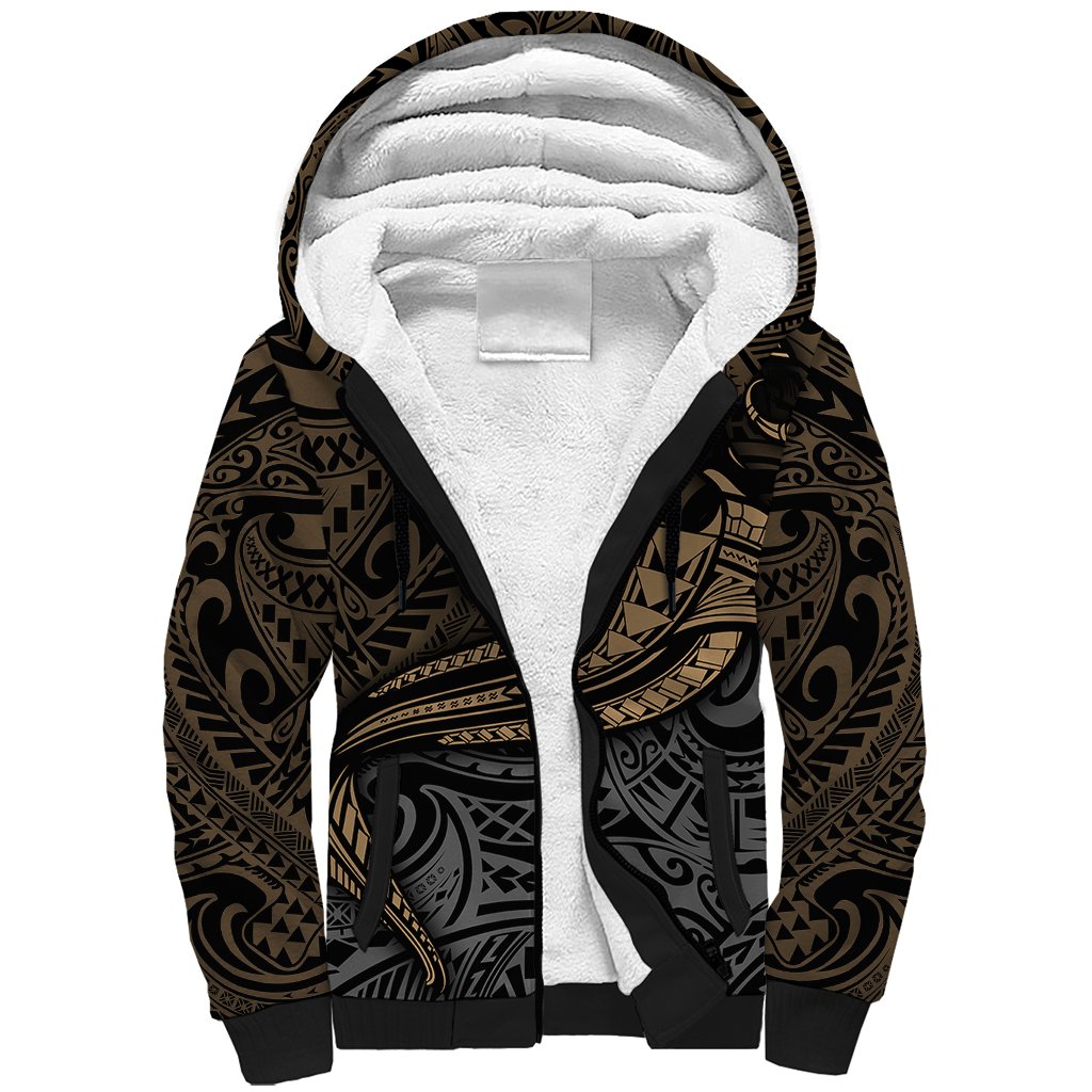Polynesian Sherpa Hoodie Hammerhead Shark Tribal Pattern - Wonder Print Shop