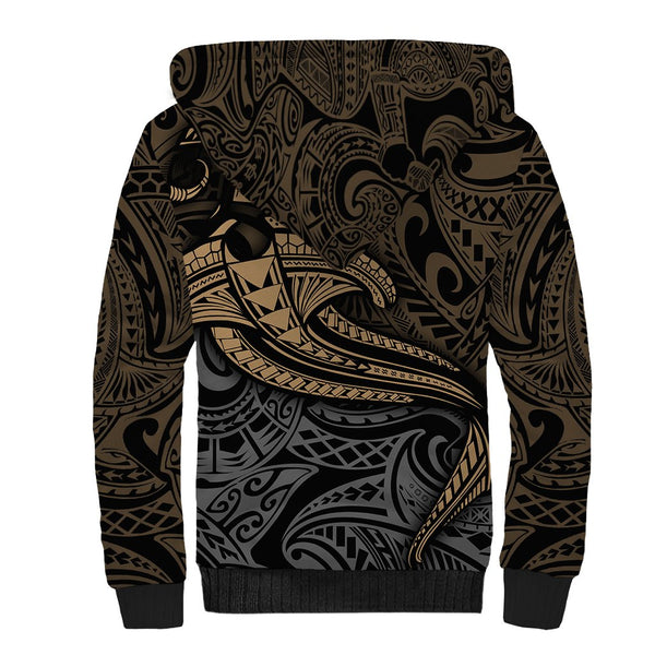 Hawaii Sherpa Hoodie Polynesian Shark with Kakau Green Version LT01