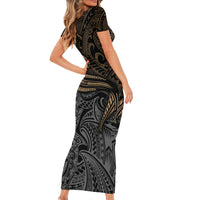 Polynesian Short Sleeve Bodycon Dress Hammerhead Shark Tribal Pattern - Wonder Print Shop