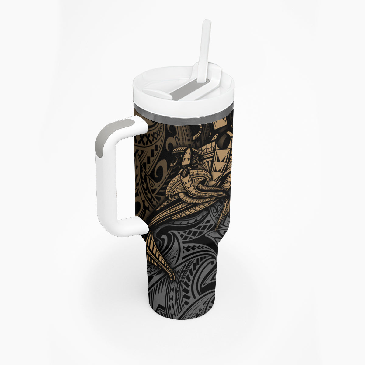 Polynesian Tumbler With Handle Hammerhead Shark Tribal Pattern - Wonder Print Shop