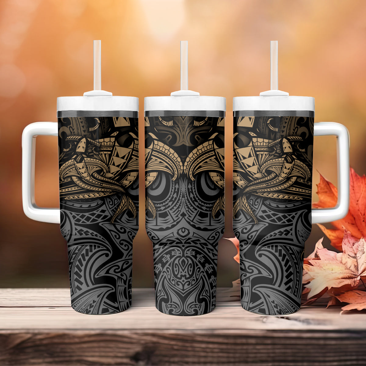 Polynesian Tumbler With Handle Hammerhead Shark Tribal Pattern - Wonder Print Shop