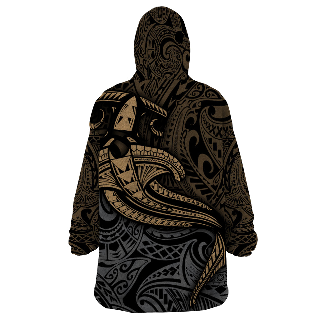 Polynesian Wearable Blanket Hoodie Hammerhead Shark Tribal Pattern - Wonder Print Shop