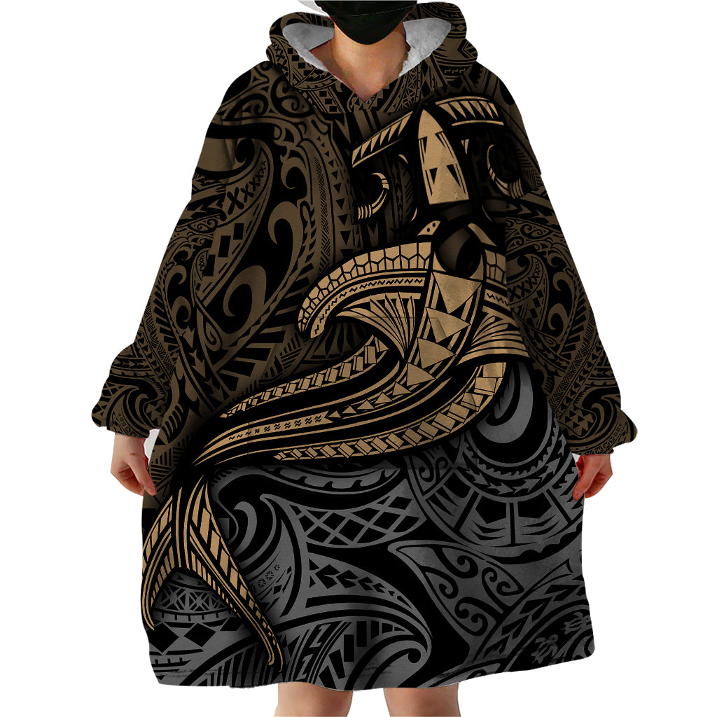 Polynesian Wearable Blanket Hoodie Hammerhead Shark Tribal Pattern - Wonder Print Shop