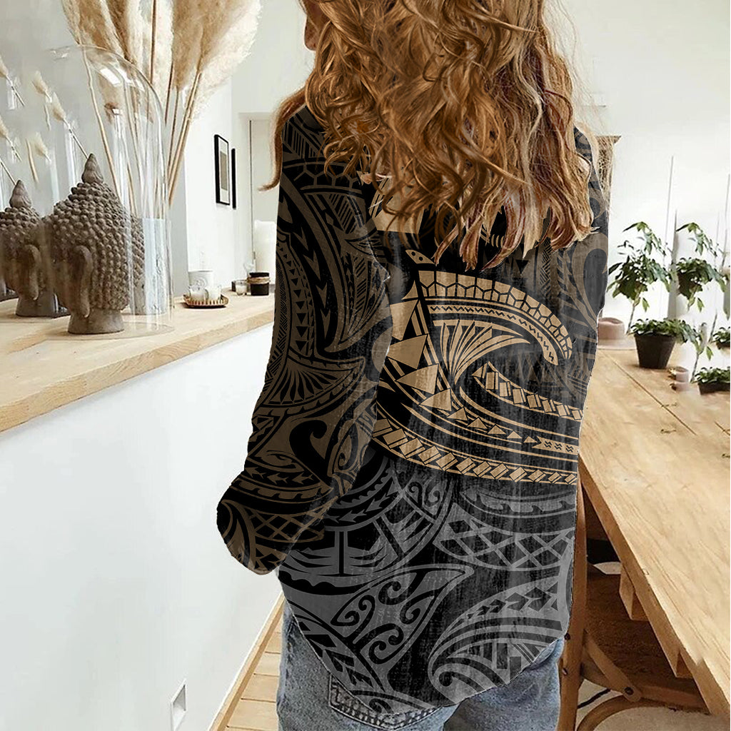 Polynesian Women Casual Shirt Hammerhead Shark Tribal Pattern - Wonder Print Shop