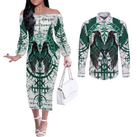 winged-wisdom-of-viking-couples-matching-off-the-shoulder-long-sleeve-dress-and-long-sleeve-button-shirts-hugin-munin-and-the-vegvisir