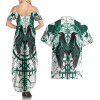Winged Wisdom Of Viking Couples Matching Summer Maxi Dress and Hawaiian Shirt Hugin, Munin, and the Vegvisir - Wonder Print Shop