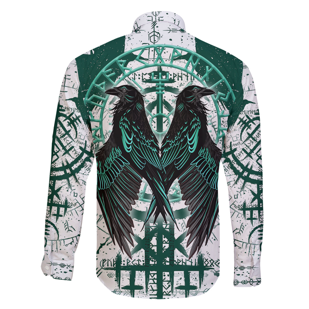 Winged Wisdom Of Viking Family Matching Long Sleeve Bodycon Dress and Hawaiian Shirt Hugin, Munin, and the Vegvisir - Wonder Print Shop