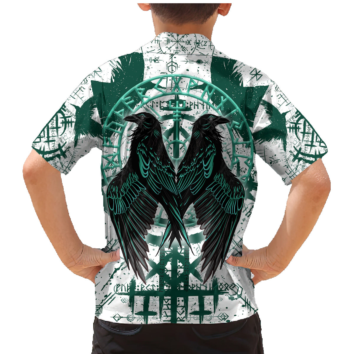 Winged Wisdom Of Viking Family Matching Mermaid Dress and Hawaiian Shirt Hugin, Munin, and the Vegvisir - Wonder Print Shop