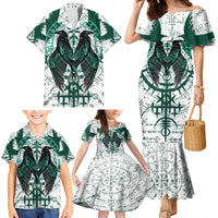 Winged Wisdom Of Viking Family Matching Mermaid Dress and Hawaiian Shirt Hugin, Munin, and the Vegvisir - Wonder Print Shop