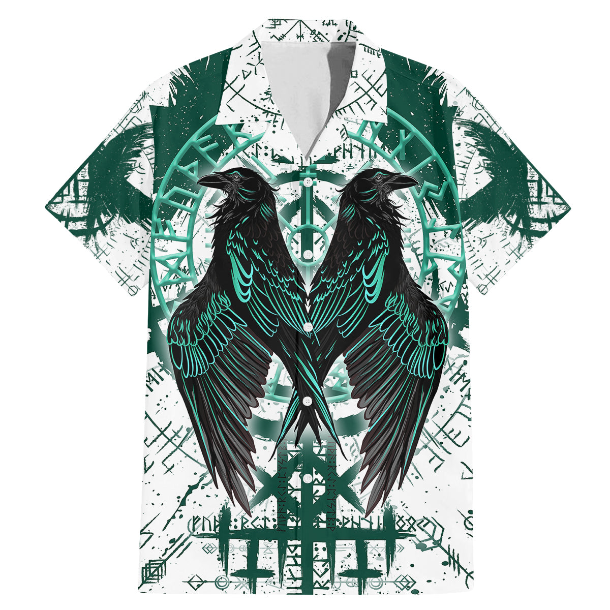 Winged Wisdom Of Viking Family Matching Mermaid Dress and Hawaiian Shirt Hugin, Munin, and the Vegvisir - Wonder Print Shop
