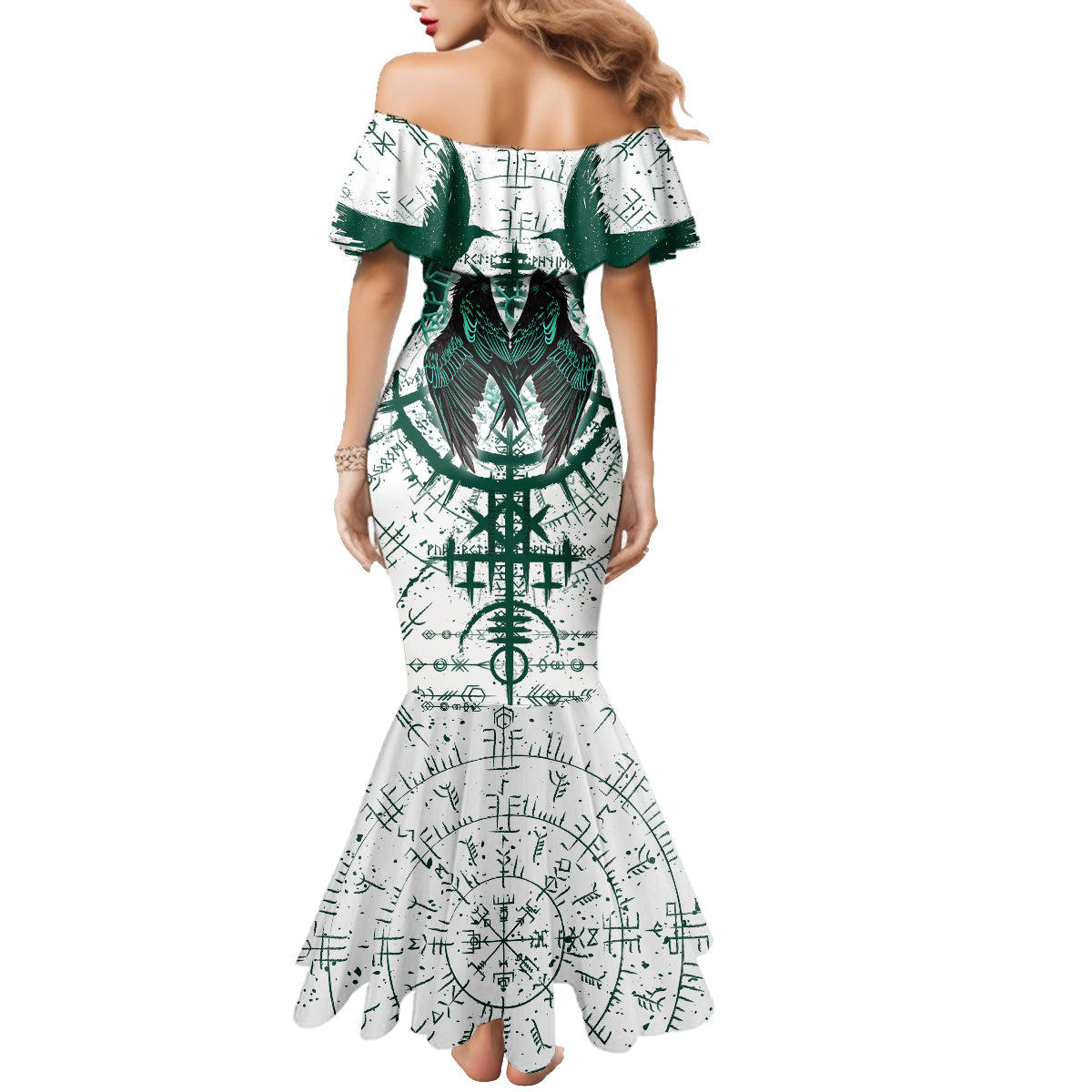 Winged Wisdom Of Viking Family Matching Mermaid Dress and Hawaiian Shirt Hugin, Munin, and the Vegvisir - Wonder Print Shop