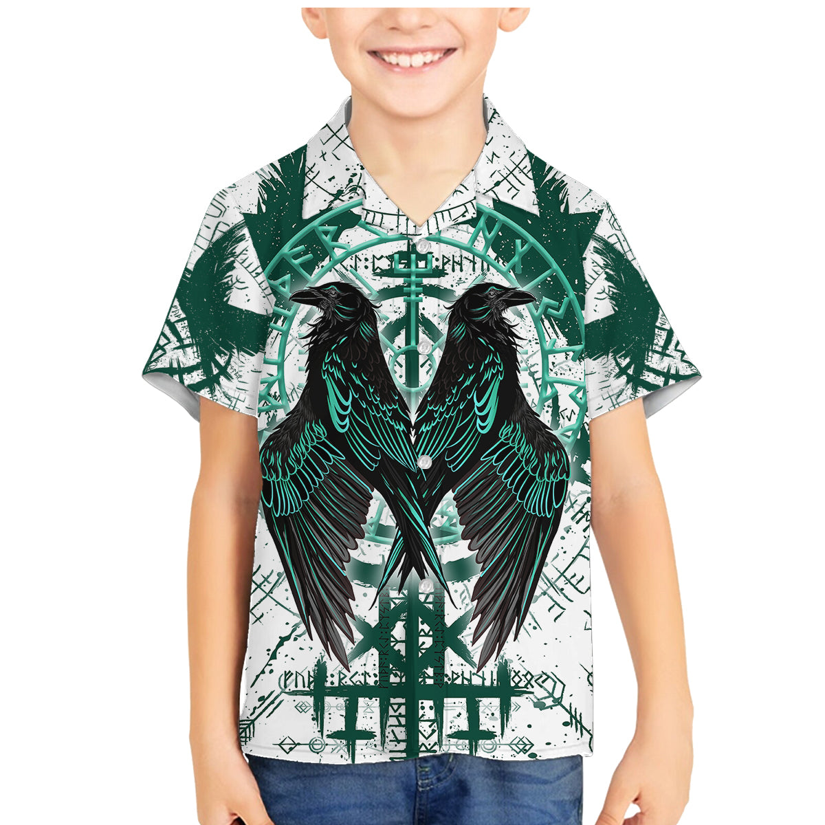 Winged Wisdom Of Viking Family Matching Mermaid Dress and Hawaiian Shirt Hugin, Munin, and the Vegvisir - Wonder Print Shop