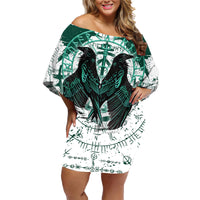 Winged Wisdom Of Viking Family Matching Off Shoulder Short Dress and Hawaiian Shirt Hugin, Munin, and the Vegvisir - Wonder Print Shop