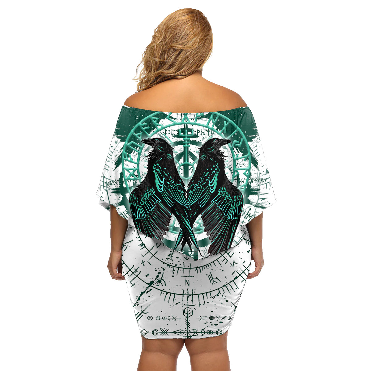 Winged Wisdom Of Viking Family Matching Off Shoulder Short Dress and Hawaiian Shirt Hugin, Munin, and the Vegvisir - Wonder Print Shop