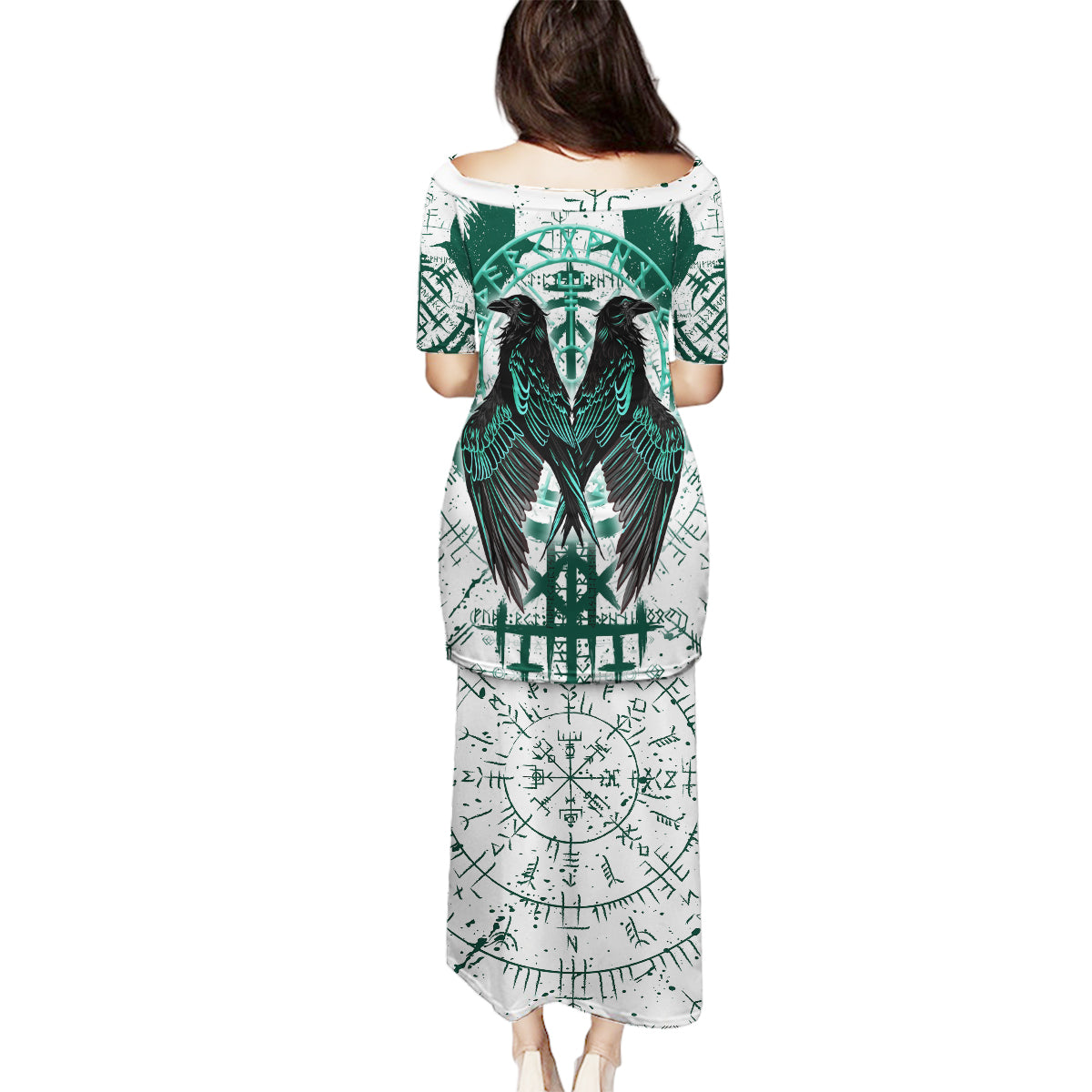 Winged Wisdom Of Viking Family Matching Puletasi Dress and Hawaiian Shirt Hugin, Munin, and the Vegvisir - Wonder Print Shop