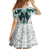Winged Wisdom Of Viking Family Matching Short Sleeve Bodycon Dress and Hawaiian Shirt Hugin, Munin, and the Vegvisir - Wonder Print Shop