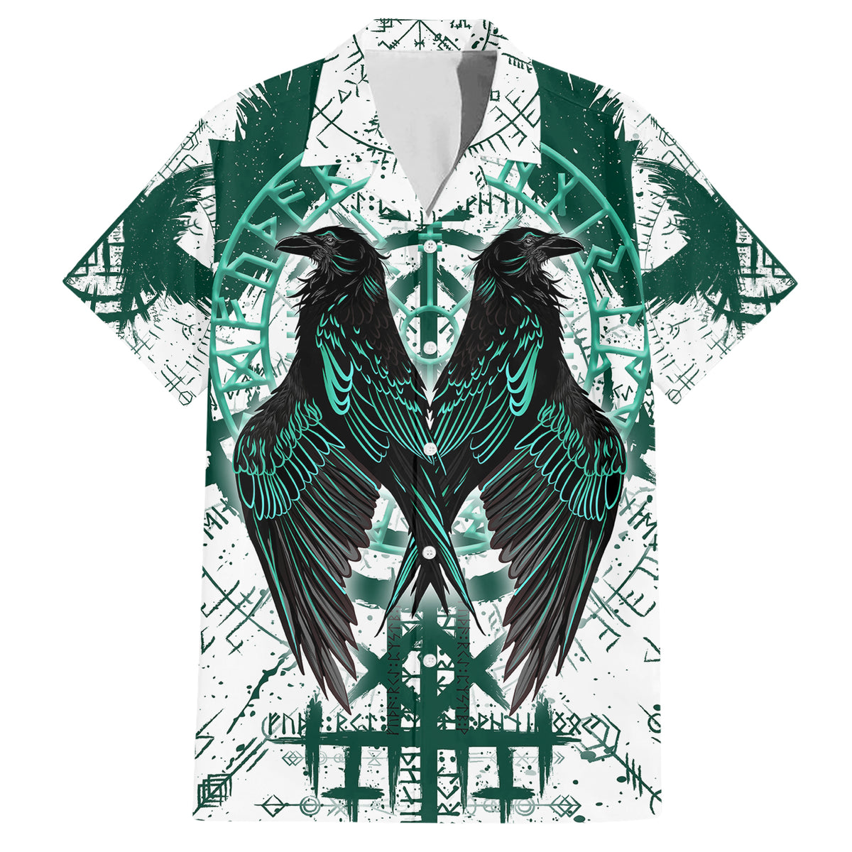 Winged Wisdom Of Viking Family Matching Short Sleeve Bodycon Dress and Hawaiian Shirt Hugin, Munin, and the Vegvisir - Wonder Print Shop