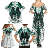 Winged Wisdom Of Viking Family Matching Summer Maxi Dress and Hawaiian Shirt Hugin, Munin, and the Vegvisir - Wonder Print Shop