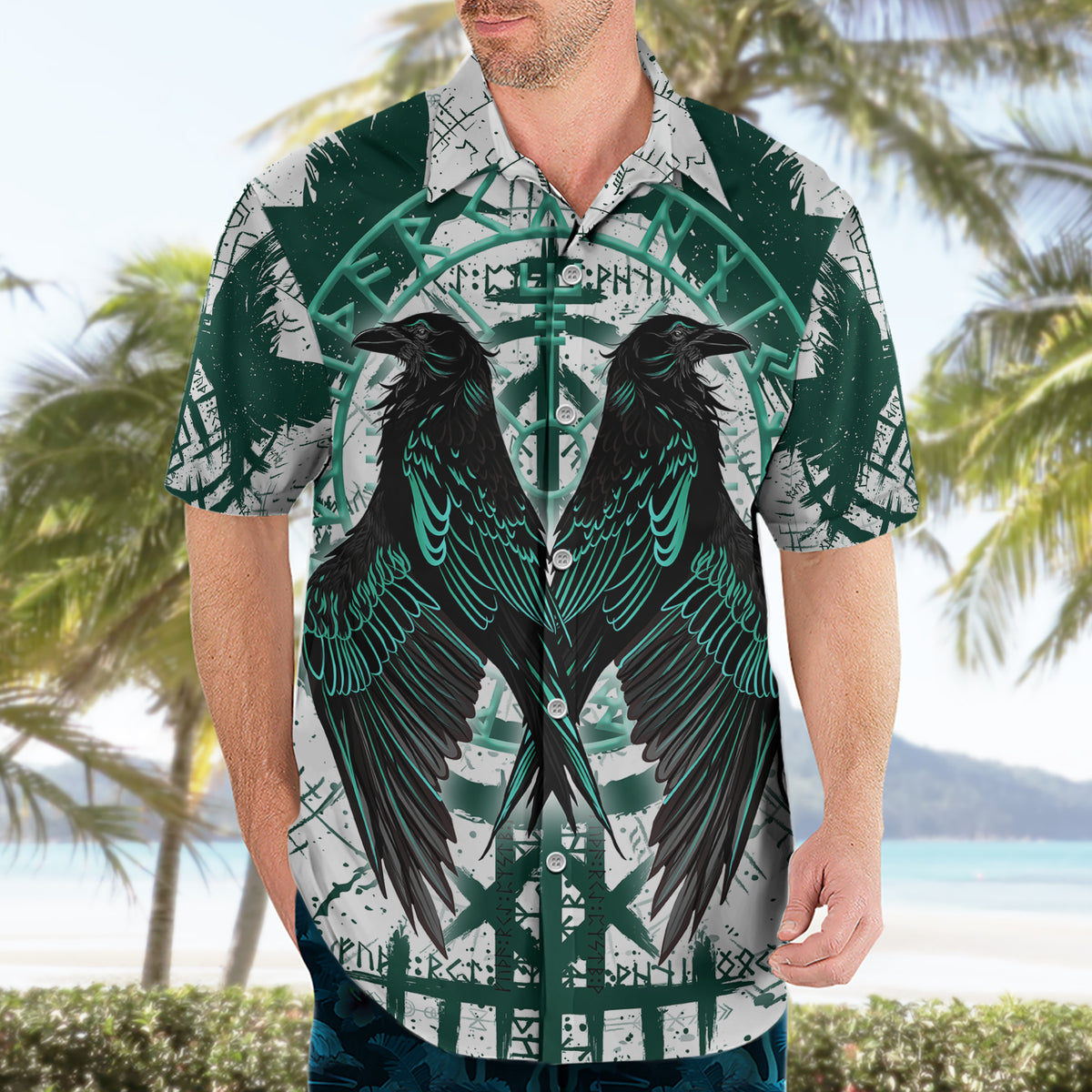 Winged Wisdom Of Viking Hawaiian Shirt Hugin, Munin, and the Vegvisir - Wonder Print Shop