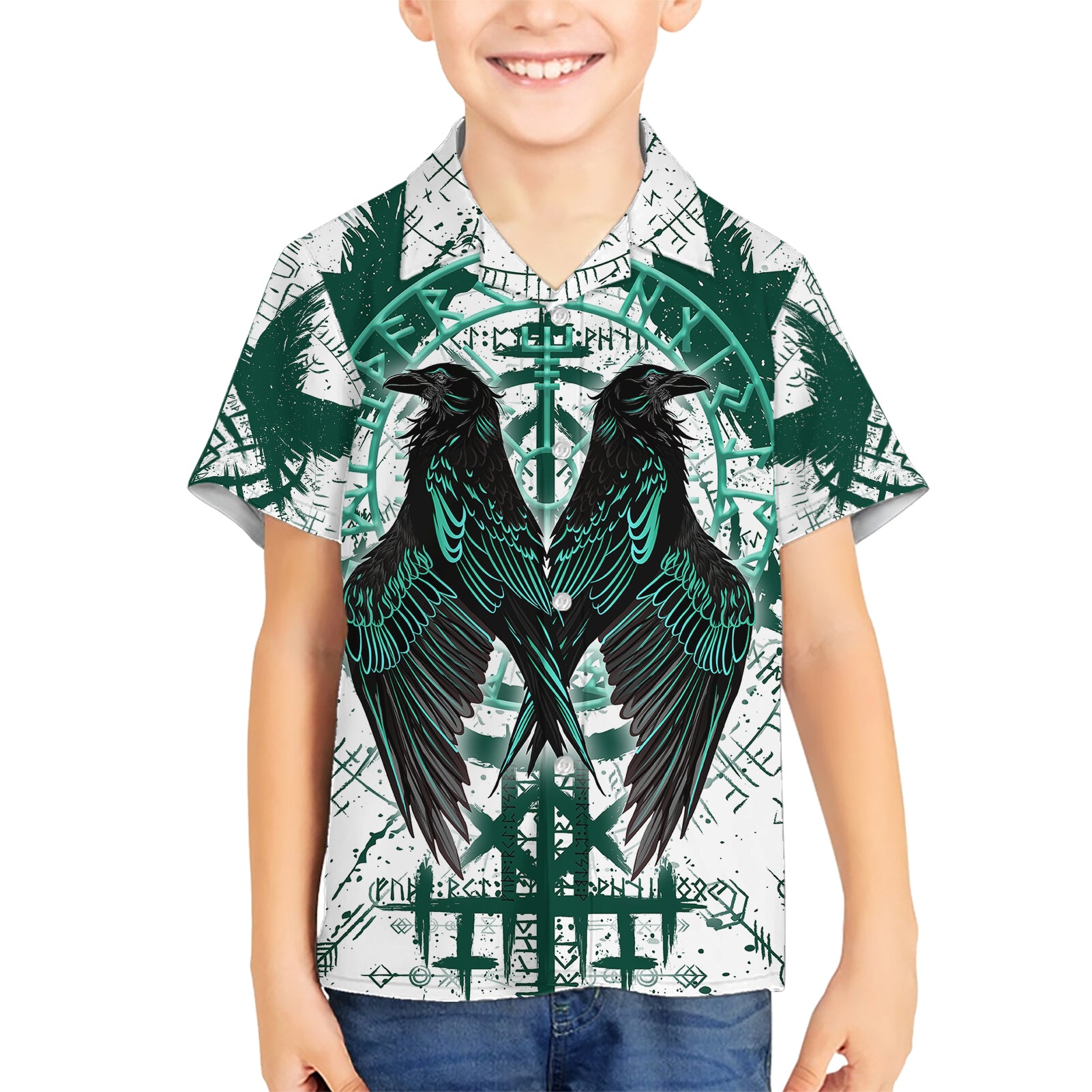 Winged Wisdom Of Viking Kid Hawaiian Shirt Hugin, Munin, and the Vegvisir - Wonder Print Shop