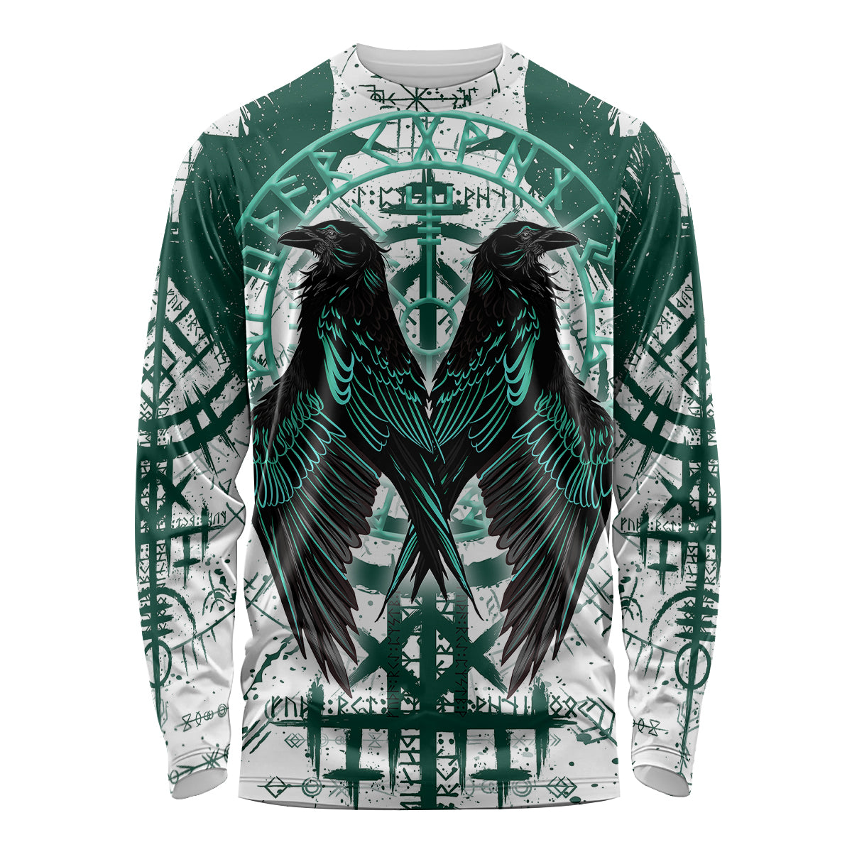 Winged Wisdom Of Viking Long Sleeve Shirt Hugin, Munin, and the Vegvisir - Wonder Print Shop