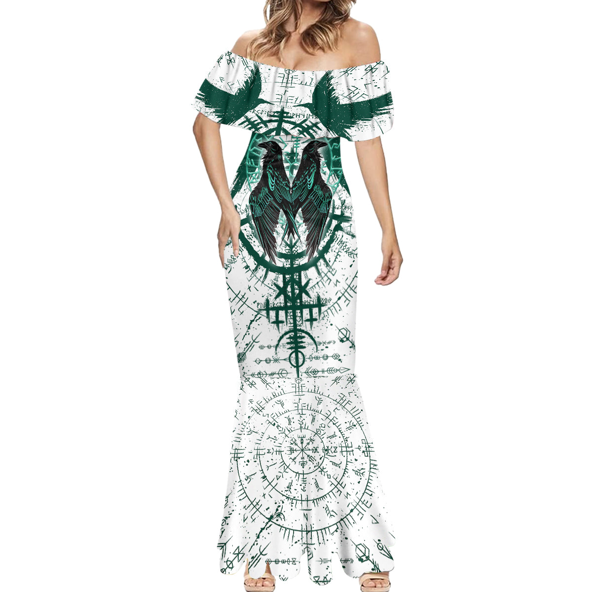 Winged Wisdom Of Viking Mermaid Dress Hugin, Munin, and the Vegvisir - Wonder Print Shop