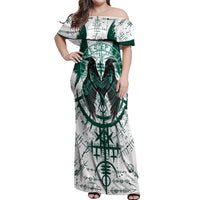 Winged Wisdom Of Viking Off Shoulder Maxi Dress Hugin, Munin, and the Vegvisir - Wonder Print Shop