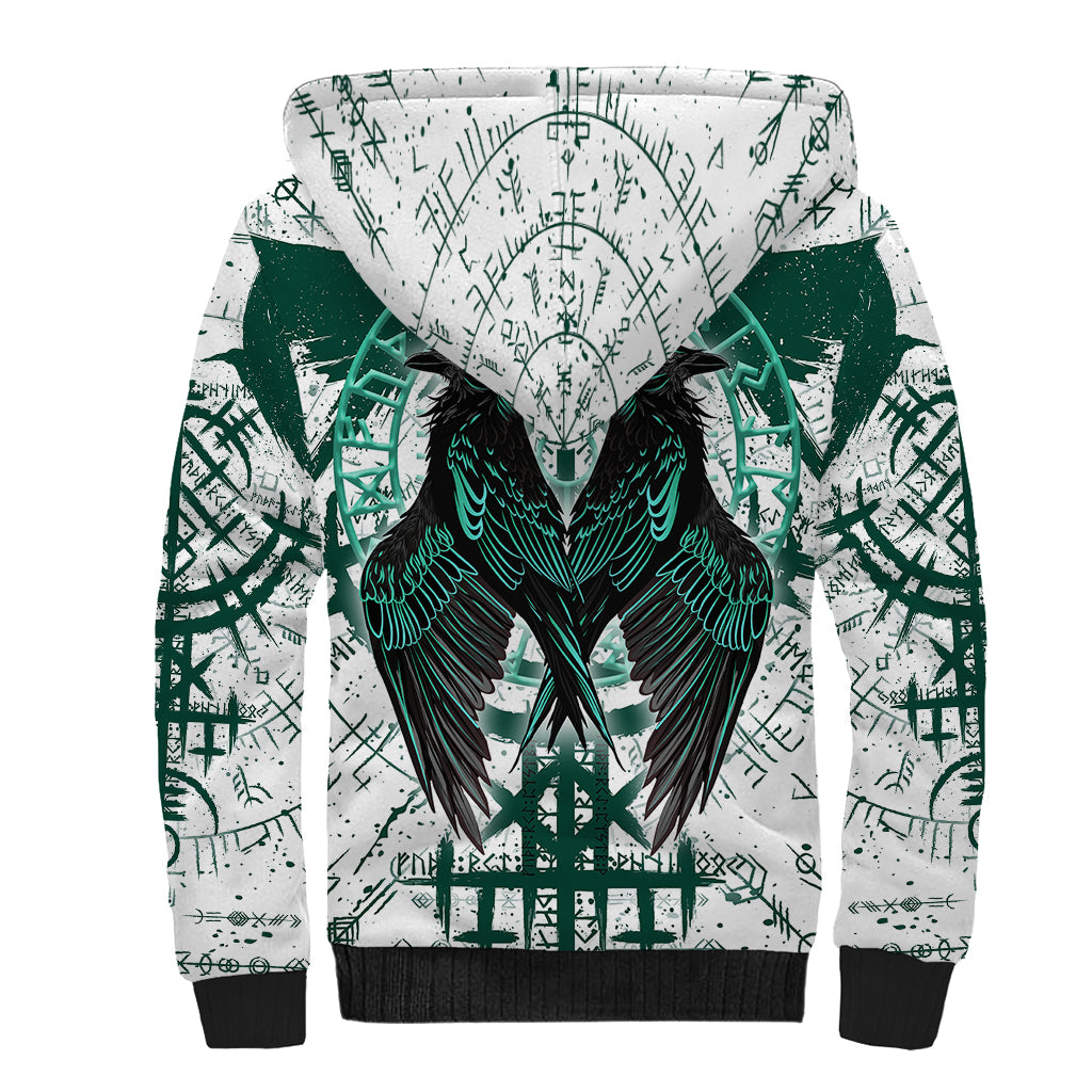 Winged Wisdom Of Viking Sherpa Hoodie Hugin, Munin, and the Vegvisir - Wonder Print Shop