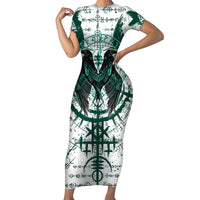 Winged Wisdom Of Viking Short Sleeve Bodycon Dress Hugin, Munin, and the Vegvisir - Wonder Print Shop
