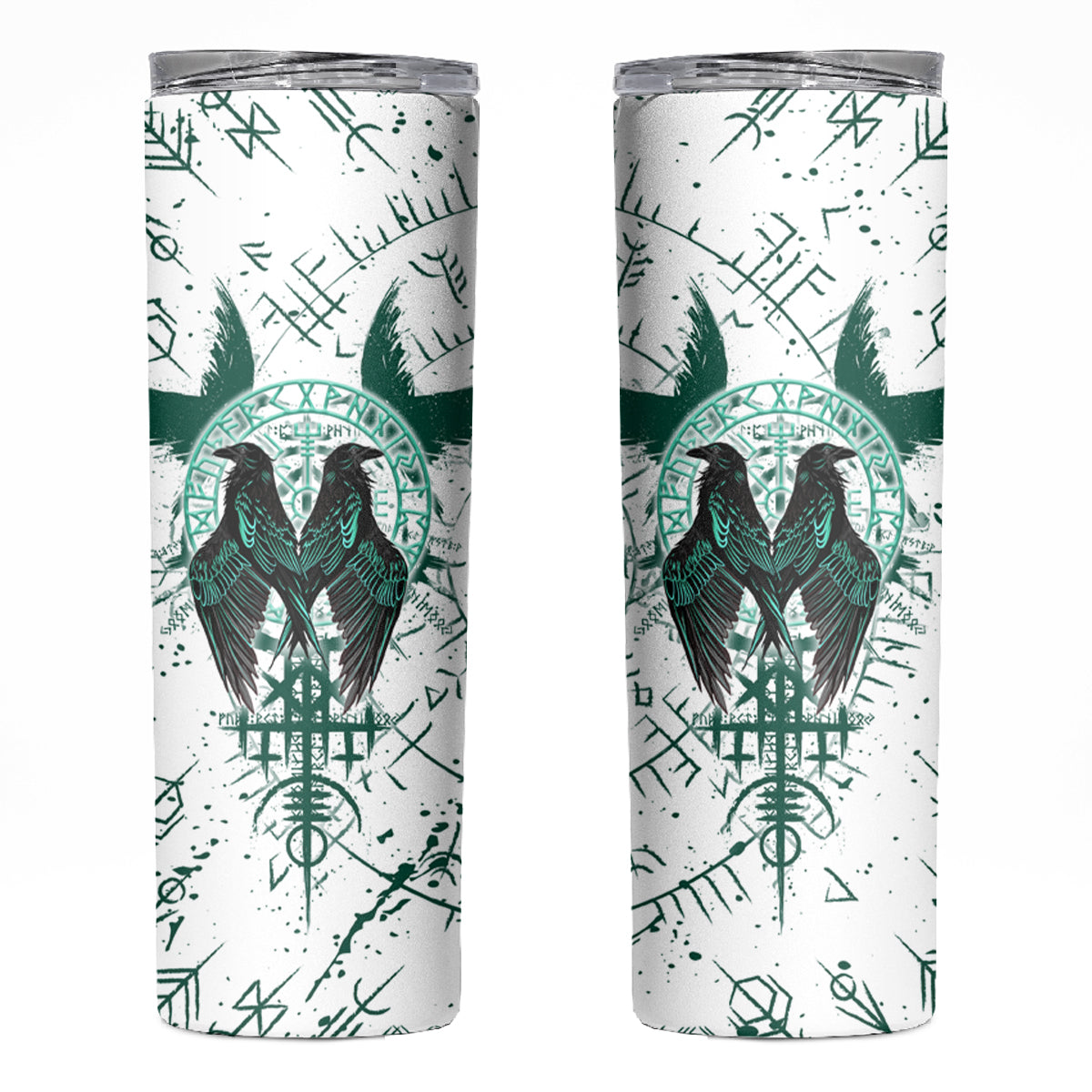 Winged Wisdom Of Viking Skinny Tumbler Hugin, Munin, and the Vegvisir - Wonder Print Shop