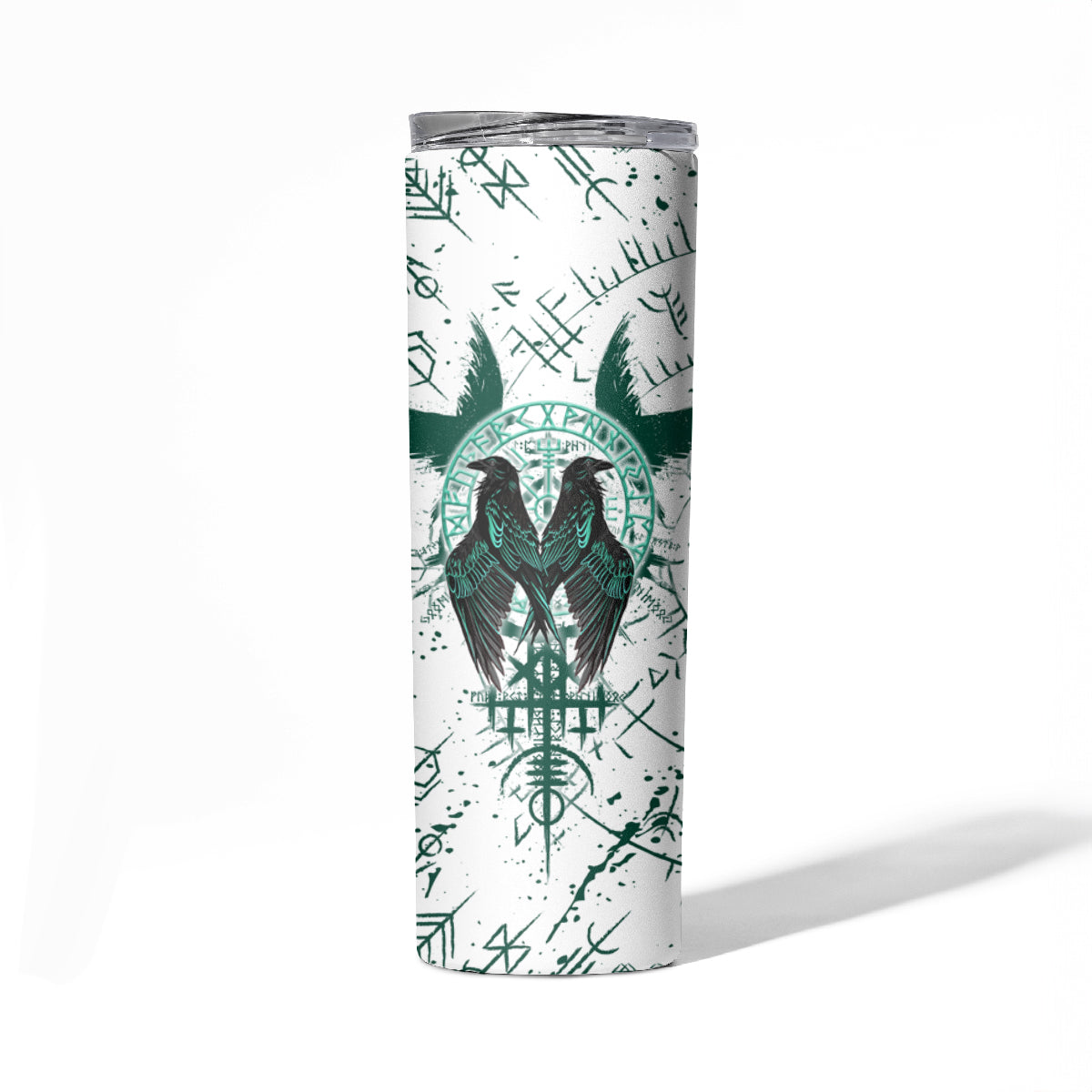 Winged Wisdom Of Viking Skinny Tumbler Hugin, Munin, and the Vegvisir - Wonder Print Shop