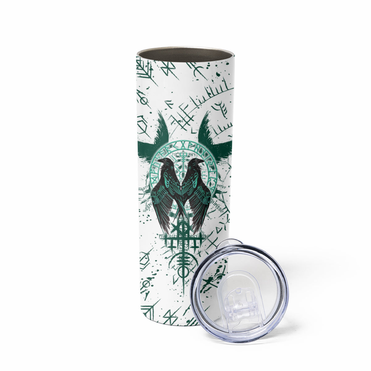 Winged Wisdom Of Viking Skinny Tumbler Hugin, Munin, and the Vegvisir - Wonder Print Shop