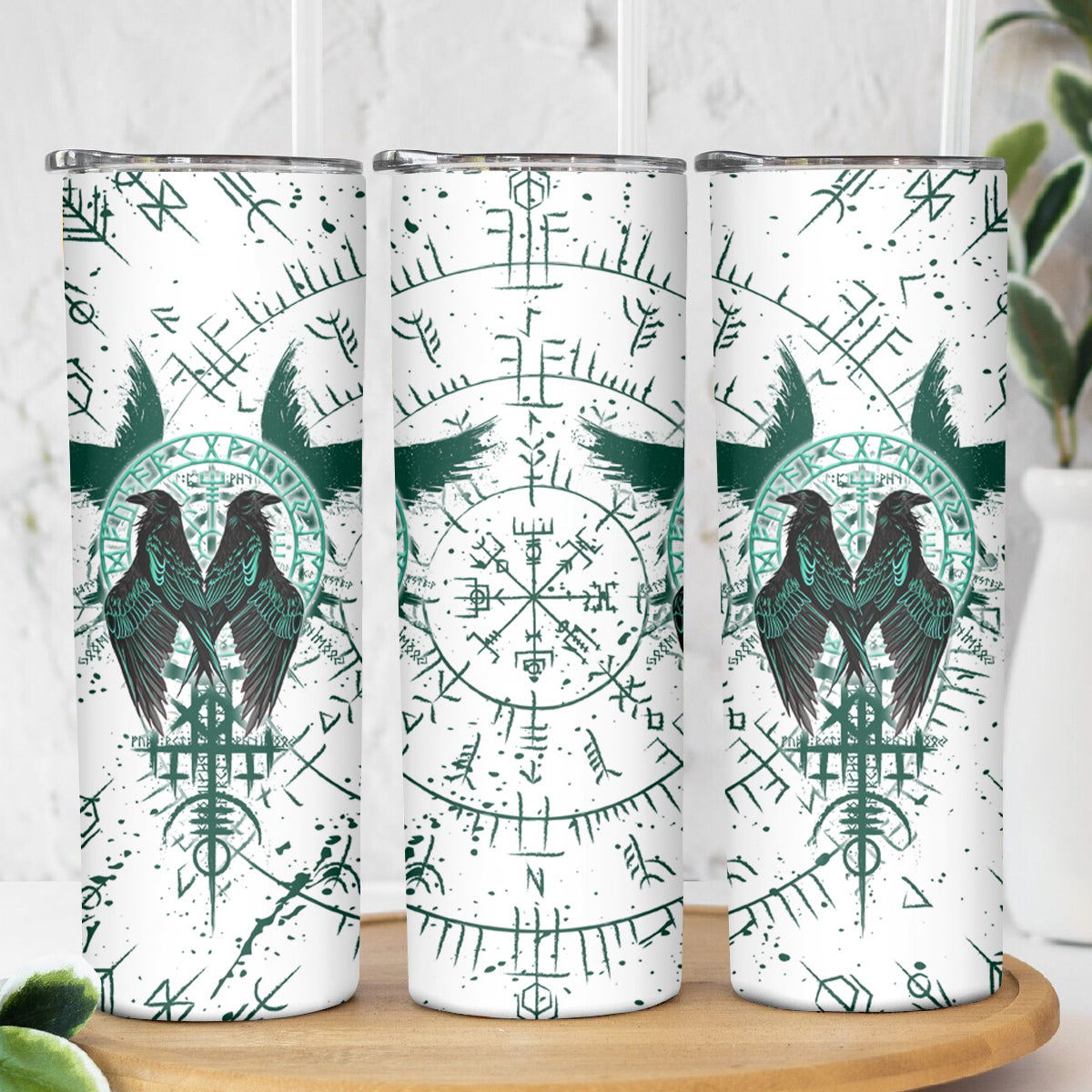 Winged Wisdom Of Viking Skinny Tumbler Hugin, Munin, and the Vegvisir - Wonder Print Shop