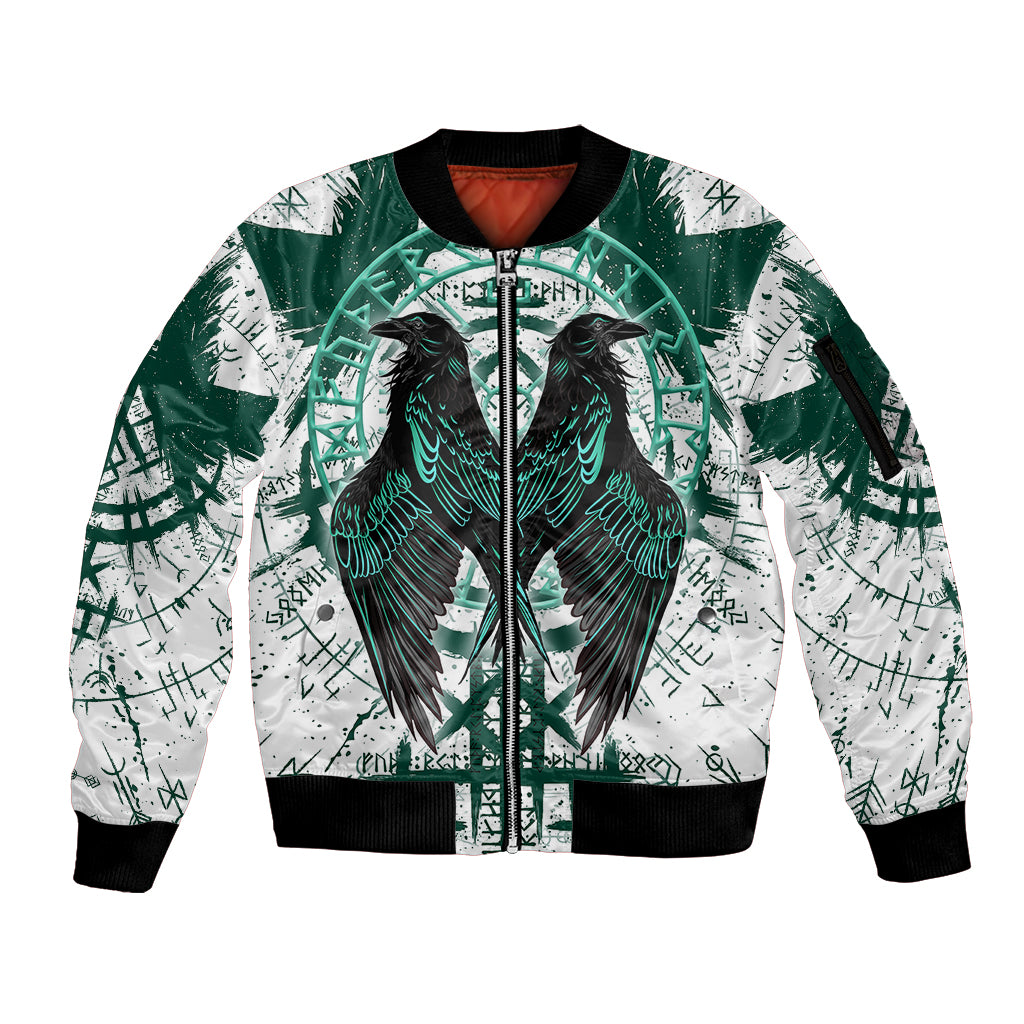 Winged Wisdom Of Viking Sleeve Zip Bomber Jacket Hugin, Munin, and the Vegvisir - Wonder Print Shop