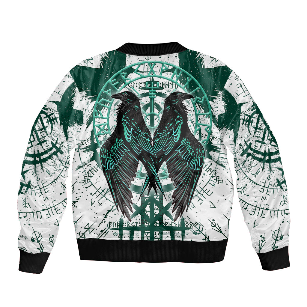 Winged Wisdom Of Viking Sleeve Zip Bomber Jacket Hugin, Munin, and the Vegvisir - Wonder Print Shop