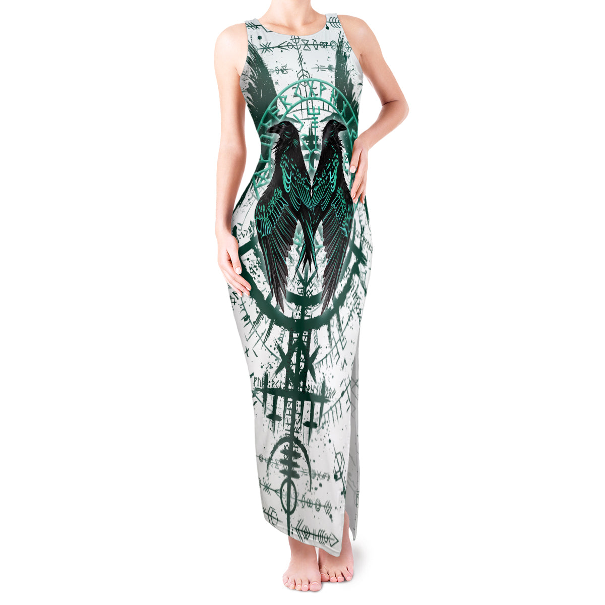 Winged Wisdom Of Viking Tank Maxi Dress Hugin, Munin, and the Vegvisir - Wonder Print Shop
