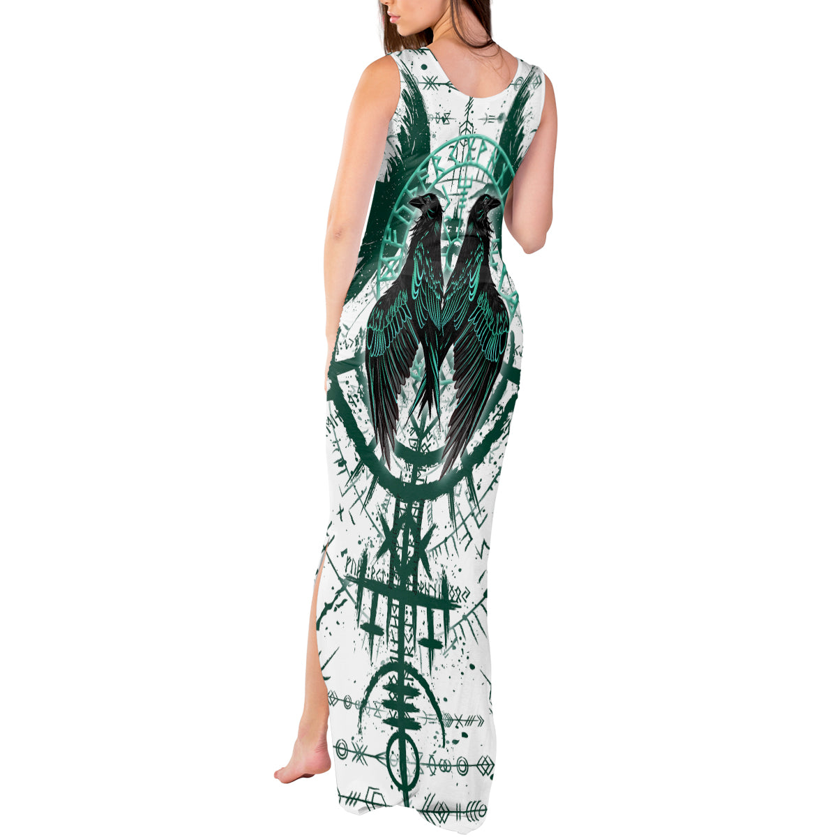 Winged Wisdom Of Viking Tank Maxi Dress Hugin, Munin, and the Vegvisir - Wonder Print Shop