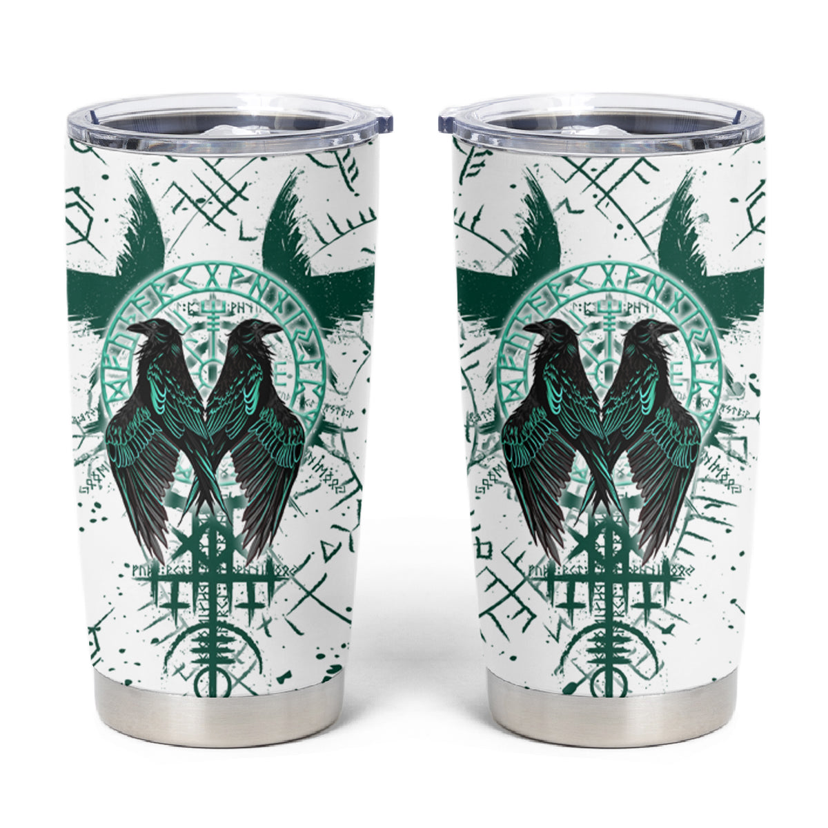 Winged Wisdom Of Viking Tumbler Cup Hugin, Munin, and the Vegvisir - Wonder Print Shop