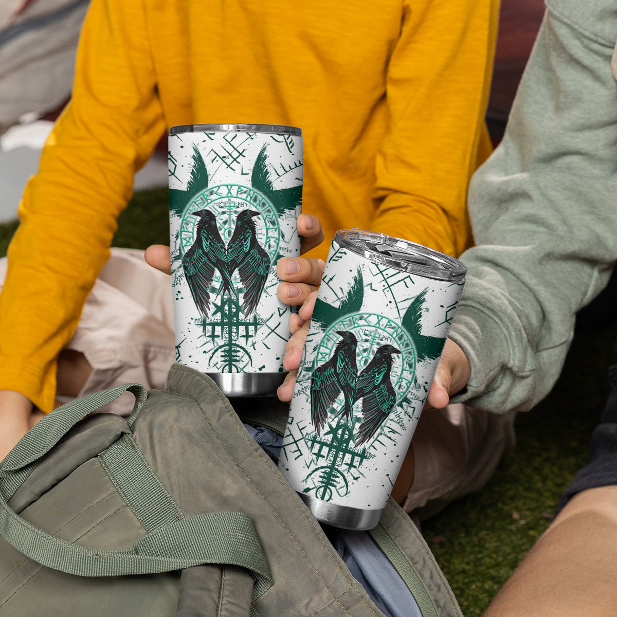 Winged Wisdom Of Viking Tumbler Cup Hugin, Munin, and the Vegvisir - Wonder Print Shop