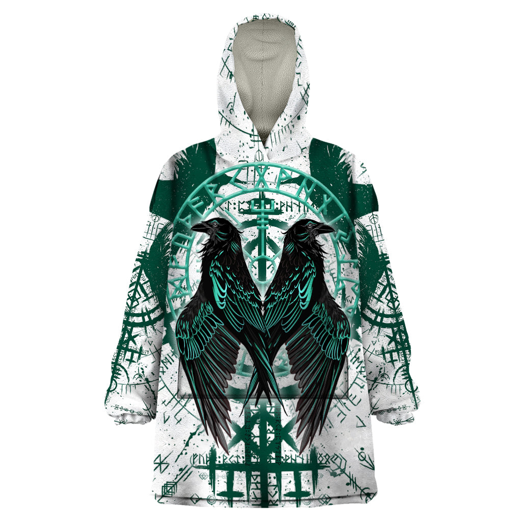 Winged Wisdom Of Viking Wearable Blanket Hoodie Hugin, Munin, and the Vegvisir - Wonder Print Shop