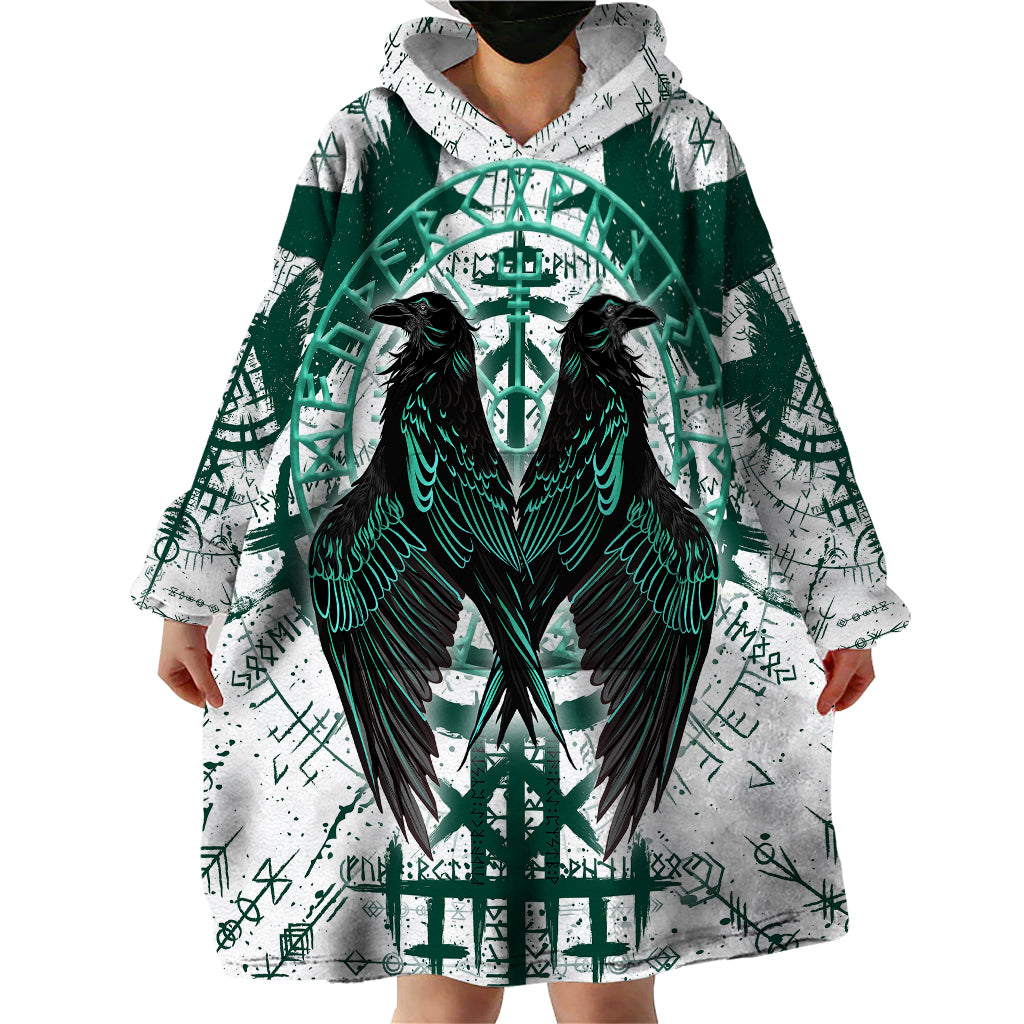 Winged Wisdom Of Viking Wearable Blanket Hoodie Hugin, Munin, and the Vegvisir - Wonder Print Shop